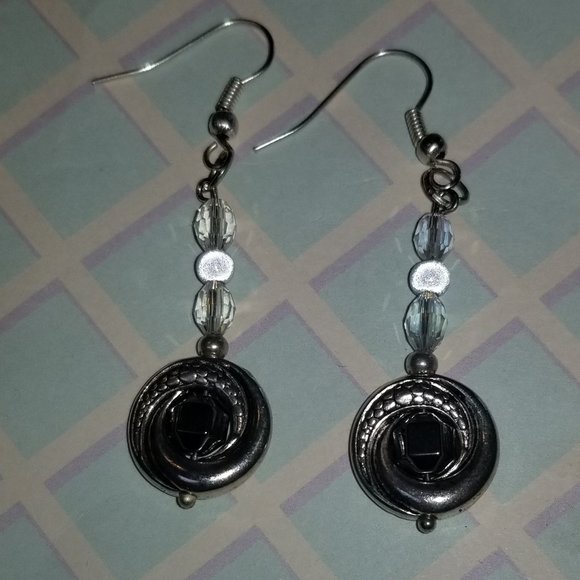 Hematite Bead Whirlwind Cyclone Earrings - Picture 2 of 3